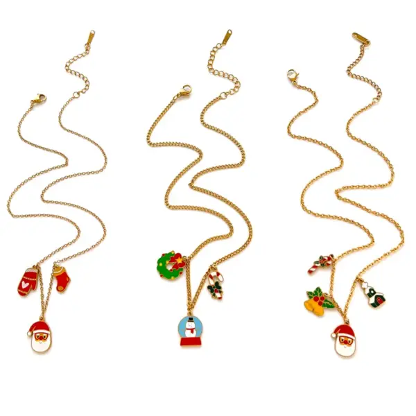Wholesale 304 Stainless Steel Geometric PVD Coated Enamel 18K Real Gold Plated Nordic Style Sweet Simple Style Hypoallergenic Cross Chain Cuban Link Chain Curb Chain Lobster Trigger Clasp Closure Gold Multi Charms Necklace