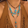 oly-3193087a8b546d9ce982f48b4eebe5aa Wholesale Zinc alloy turquoise necklace, vacation style, beaded, vintage Western cowboy multi-layer necklace