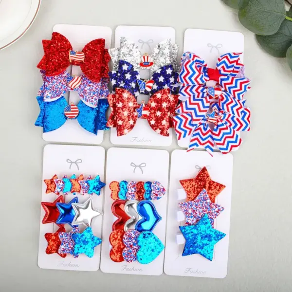 Wholesale Cartoon American Independence Day Hair Accessories Set Heart-shaped Bow Hair Clip Onion Powder Festival Hair Accessories