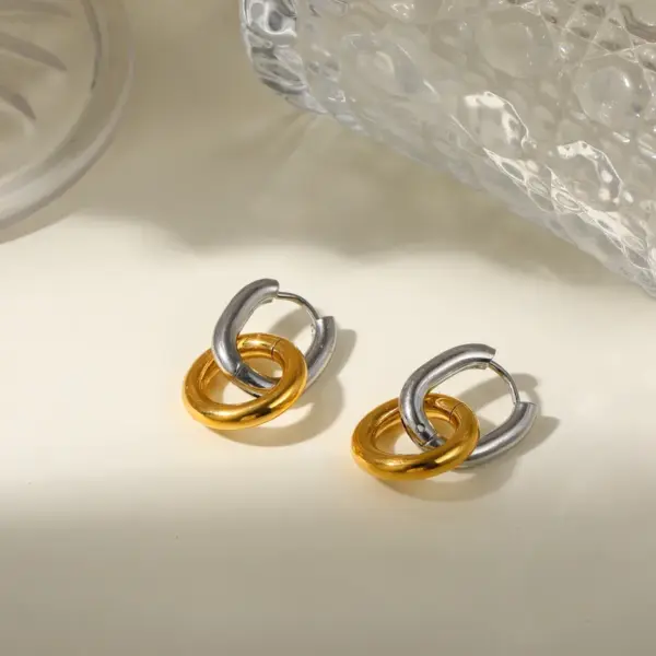 Wholesale E10 Minimalist Circle Earrings Double Layer Circle Splicing Ear Jewelry Stainless Steel 18k Gold Women's Accessories