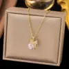 Wholesale Women’s Pearl Inlay Pendant Necklace With 18K Gold Plated Copper, Artificial Rhinestones, Cable Chain