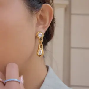 Wholesale Geometric Earrings For Women In Waterproof 304 Stainless Steel With 18K Gold Plated PVD Coating And Zircon Inlay