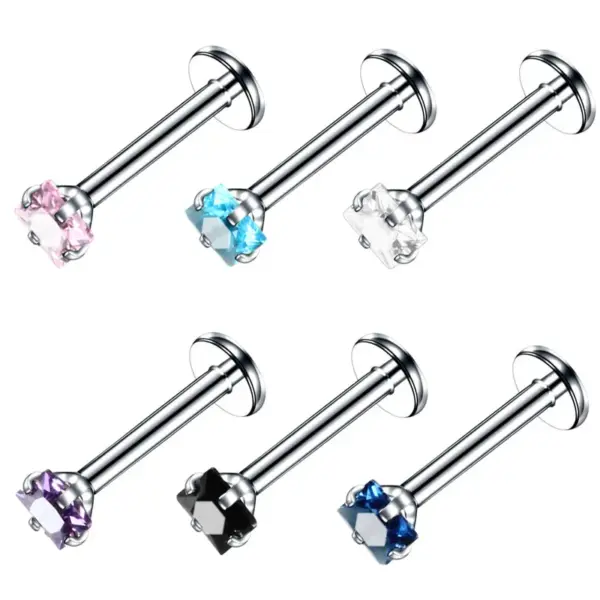 Wholesale Fashion Square Stainless Steel Inlay Zircon Lip Stud 1 Piece