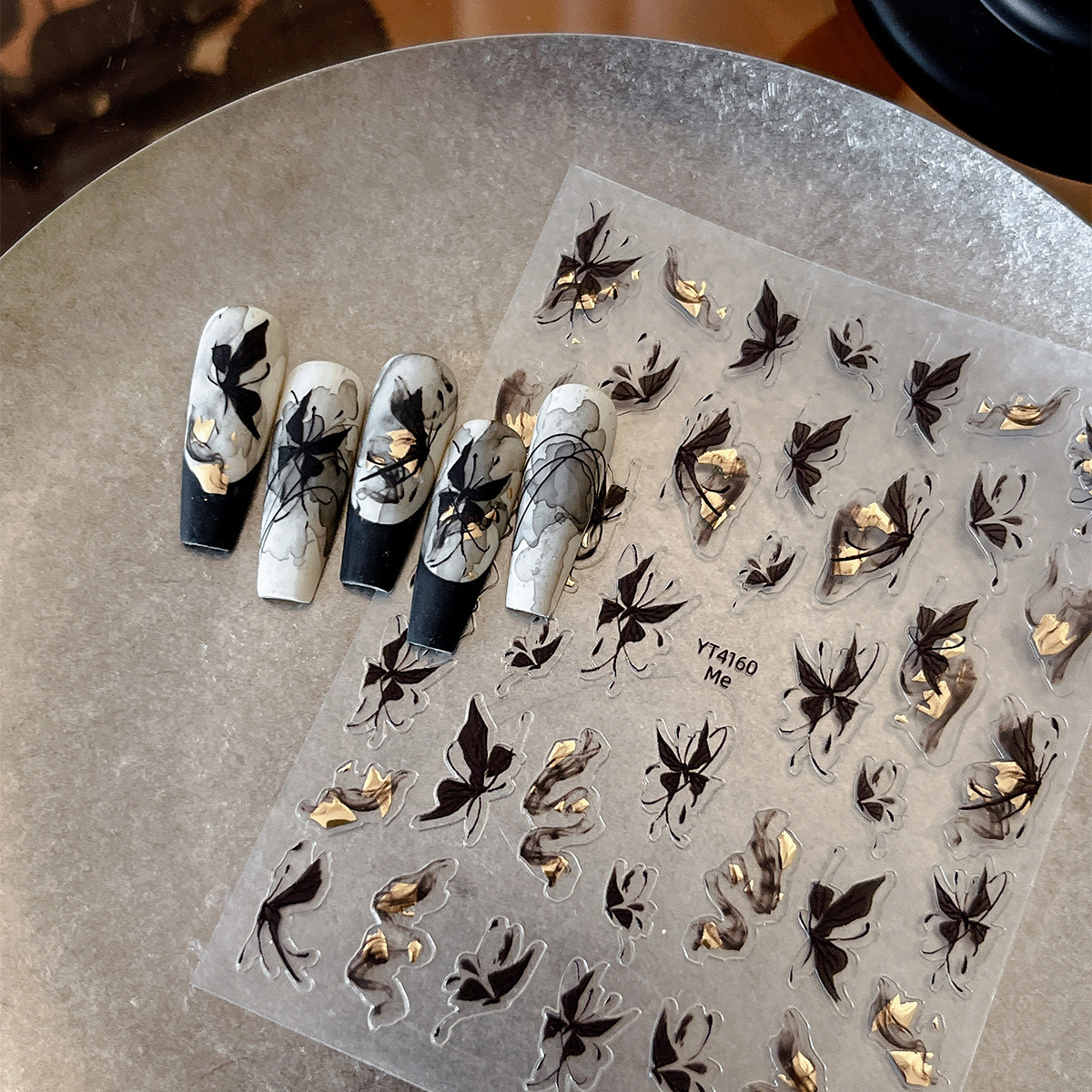 Wholesale Nail art stickers bronzing ink bow Phnom Penh vintage gradient ribbon embossed flat nail decals