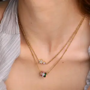 Wholesale Geometric Necklace For Women With Rhinestone Pendant, Electroplated 304 Stainless Steel Design