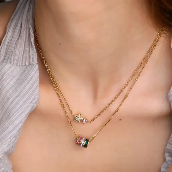 Wholesale Geometric Necklace For Women With Rhinestone Pendant, Electroplated 304 Stainless Steel Design
