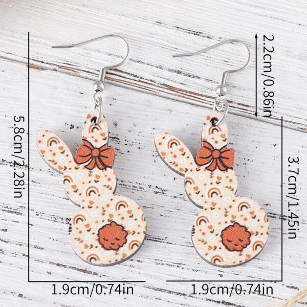 oly-32102319690899bac523d4e42845df22 Wholesale Easter Cute Flower Bow Rainbow Rabbit Pendant Earrings Wooden Double-sided Earrings Gift