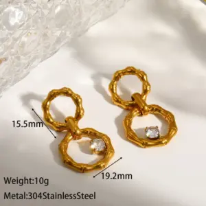 Gold Round Zircon Stud Earrings