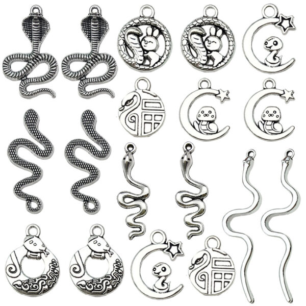 oly-321e9fa373dc46adf38e1876da39d115 Wholesale Mix 20 Ancient Silver Retro Zodiac Snake Zinc Alloy Pendant Handmade DIY Bracelet Keychain Jewelry Accessories