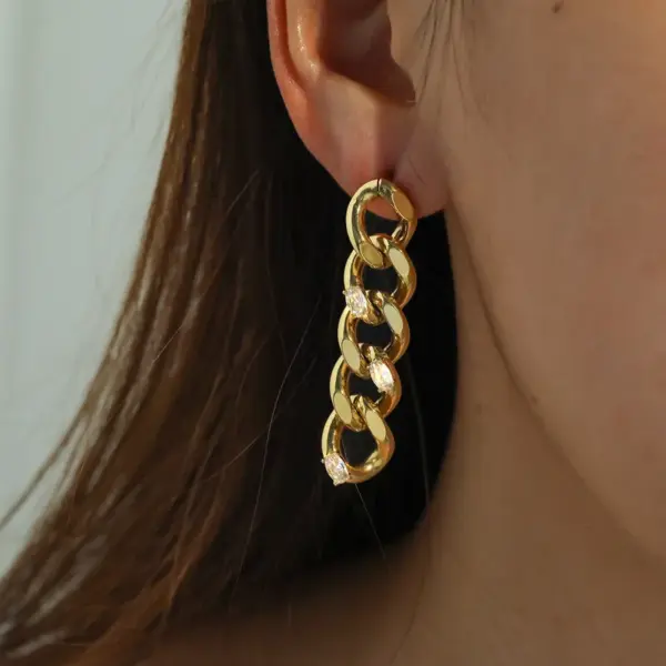 oly-32224a230f47bbf20b7d60191f54fb00 Wholesale 18K Gold Plated 304 Stainless Steel Vacuum Electroplating (In Furnace) Rhinestone Geometric Handmade Earrings For Women Independence Day