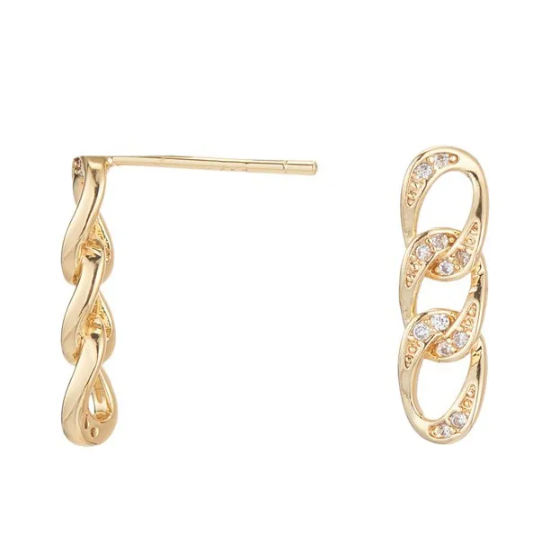 Wholesale Geometric Stud Earrings For Women With 925 Sterling Silver Posts, Copper Base, And 14K Real Gold Electroplated Featuring Zircon Inlay