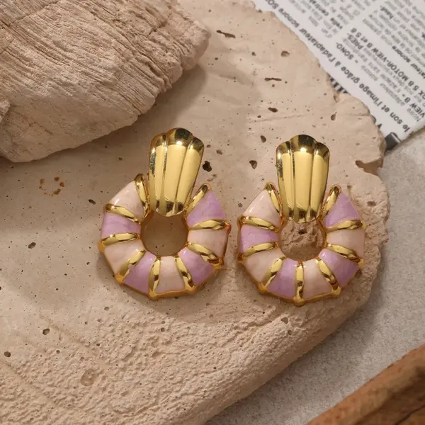 Wholesale Elegant Shell Shaped Enamel Drip Oil Non-Fading Earrings For Women Fashionable Luxury Stainless Steel Jewelry