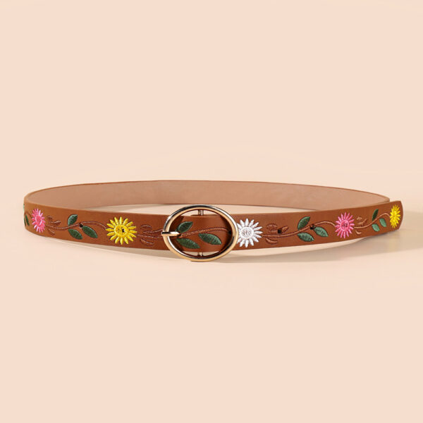 oly-325b93135ff28d575963a8f3e0a6de9e Wholesale Belt for Women with Chrysanthemum Embroidered Bottom Round Buckle 2.7 Versatile Fashion Personalized Factory Direct Supply Casual and Versatile