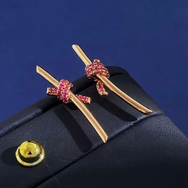 Wholesale Women’s Knot Stud Earrings With Claw Setting, 18K Real Gold Plated Brass Featuring Zircon, Water Plating Finish
