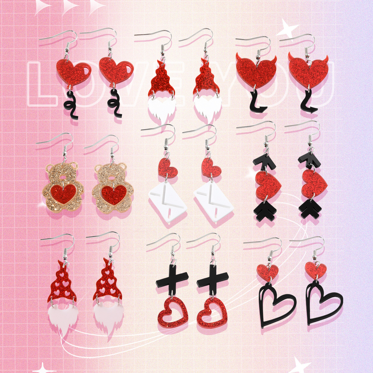 Wholesale European and American Cross-border Explosions Valentine's Day Series Earrings Love Bear Acrylic Valentine's Day Earrings for Women