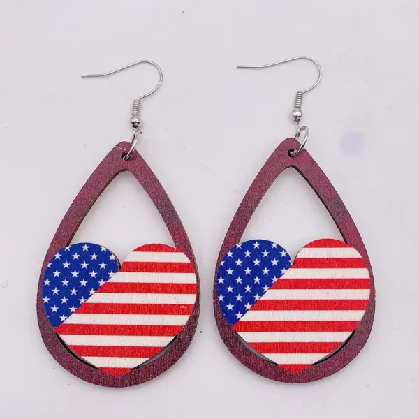 Wholesale Wooden Earrings USA Flag Star Heart Shaped July 4th Holiday Jewelry Gifts Irregular Geometric Waterdrop U Shaped Women's Earrings