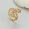 Wholesale Asymmetrical Open Ring For Unisex, Electroplated Copper With Zircon Inlay, Stylish And Unique Design