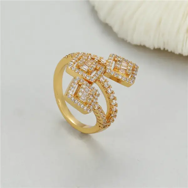 Wholesale Asymmetrical Open Ring For Unisex, Electroplated Copper With Zircon Inlay, Stylish And Unique Design