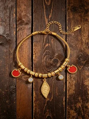 Wholesale Leaves Waterproof Non Tarnish Bracelets For Couples In 18K Real Gold Plated 304 Stainless Steel With Zircon Inlay And Snake Chain