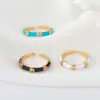Wholesale Women’s Open Copper Ring With 14K Real Gold Plating And Zircon Inlay Featuring Enamel Color Detail
