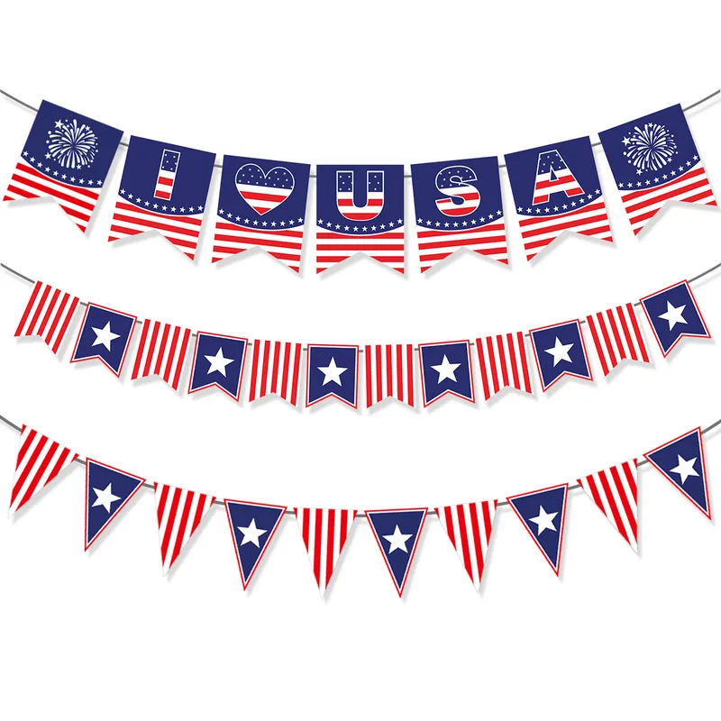 Wholesale American Independence Day Party Decoration Triangle Flag Custom Banner Decoration Festive Atmosphere Party Supplies