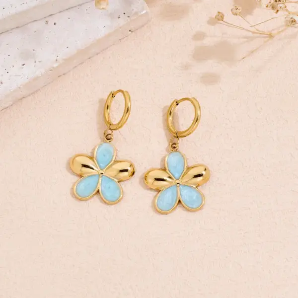 Wholesale Flowers Plasma Earrings For Women In 304 Stainless Steel With 18K Real Gold PVD Coated Plating And 0.03µm Thickness