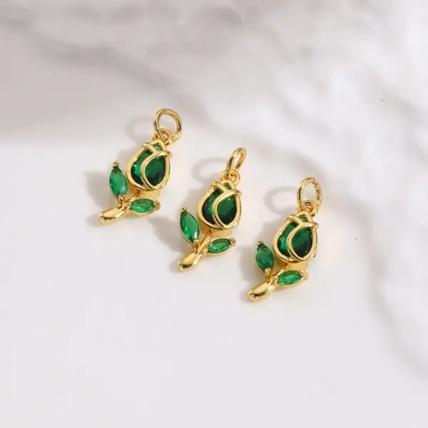 oly-329a3fd51947d2d75dc355903ea546c6 Wholesale Copper Platinum Plated Smooth Zircon Rose Flower Tulip Pendant DIY Jewelry Hanging Bracelet Earring Accessories Chain Spacer Princess Style Gorgeous Cute Pastoral Romantic