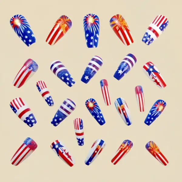 Wholesale Nail Stickers Blue Series Independence Day Grid Retro Square Fake Nail Decoration Metal Stars