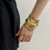 Wholesale ZA Fashion Light Luxury Style Vintage Golden Mosaic Flower Bracelet Exaggerated Opening Design Alloy Flower Jewelry