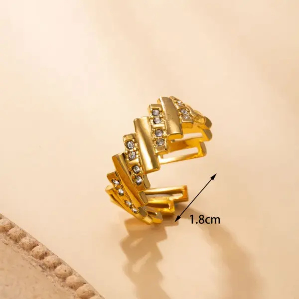 Wholesale Trillion-Cut Open Ring For Women With Bezel Setting, 18K Real Gold Plated PVD Coated 304 Stainless Steel Featuring Rhinestones