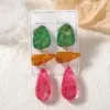 Wholesale Three-dimensional Geometric Drop Earrings For Women, PVD Coated Copper With 16K Real Gold Plating And Resin Inlay