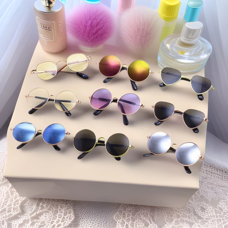 Wholesale in stock 20cm doll glasses pet dog cat toy sunglasses photo round frame personalized small glasses sunglasses