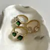Wholesale 18K Real Gold Plated 304 Stainless Steel PVD Coated Zircon Square Plating Inlay Open Ring