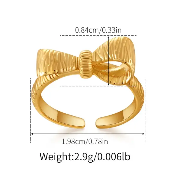 Wholesale Jewelry Lady Classic Style Shiny Bow Knot Copper Pearl Copper 18K Gold Plated Big Bow Pearl Bowknot Adjustable Ring Open Rings Rings