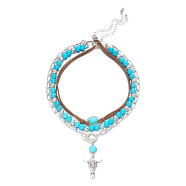 oly-32f3b55c1effe1bb7d46f8807ad20472 Wholesale Zinc alloy turquoise necklace, vacation style, beaded, vintage Western cowboy multi-layer necklace