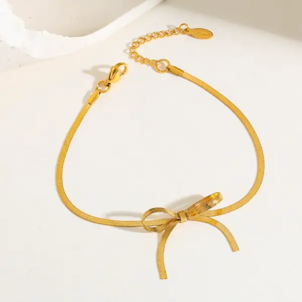 Wholesale PVD Coated 18K Gold Plated Bow Knot Stainless Steel Simple Style Classic Style Waterproof Non Tarnish 304 Stainless Steel Necklace