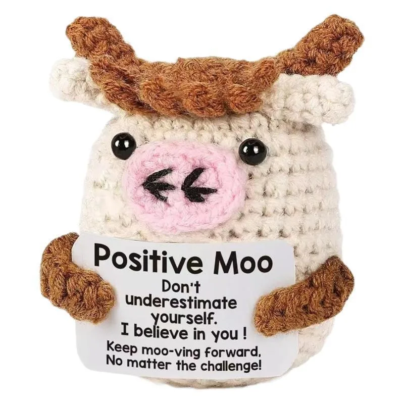 Wholesale Knitted Wool Doll Positive Energy Cartoon Crochet Cow Funny Expression Plush Toy Text Natural Scene Decoration