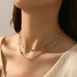 Silver Item Two Sides Block round Chain