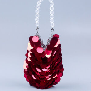 Wholesale selling women's bag handmade bright red sequined beaded woven net red handbag shiny mobile phone bag niche banquet bag