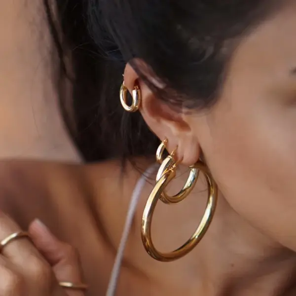 Wholesale Ion Plating (IP) 18K Gold Plated Circle 304 Stainless Steel Simple Style Commute Waterproof Non Tarnish Earrings