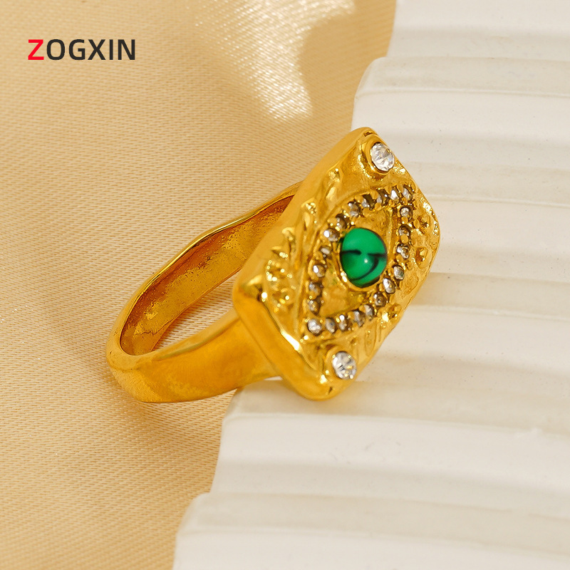 Wholesale Europe and the United States INS fashion light luxury malachite eye ring light luxury high sense niche fashion diamond ring