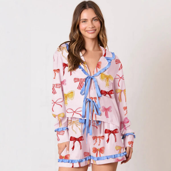 Wholesale Ruffled Long Sleeve Two-piece Thin Printed Valentine's Day Series Pajamas Casual suit