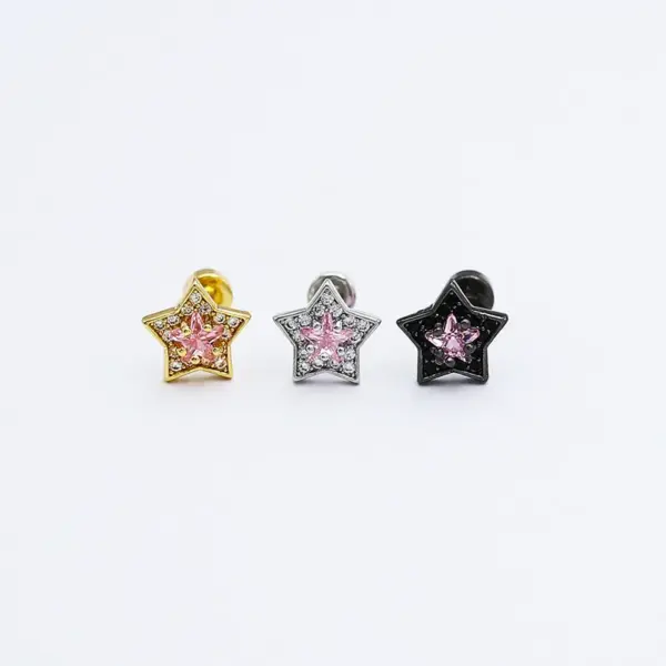 Wholesale Stainless Steel Fine Rod Copper Plated Gold Micro Paved Flashing Powder Blue Zircon Star Ear Cuff Women's Fashion Jewelry