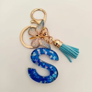 Blue letter keychain pendant/S