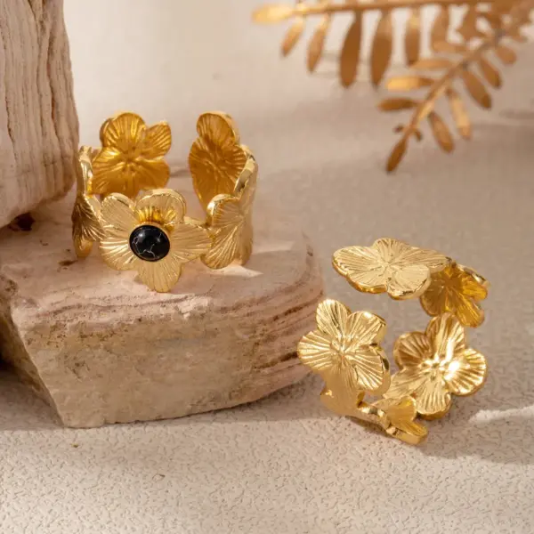 Wholesale Jewelry IG Style Retro French Style Flower 304 Stainless Steel Open Rings