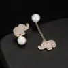 Wholesale Elephant Stud Earrings With Tassel Craft, Electroplated Copper And Zircon Inlay, Featuring 925 Sterling Silver Ear Pins