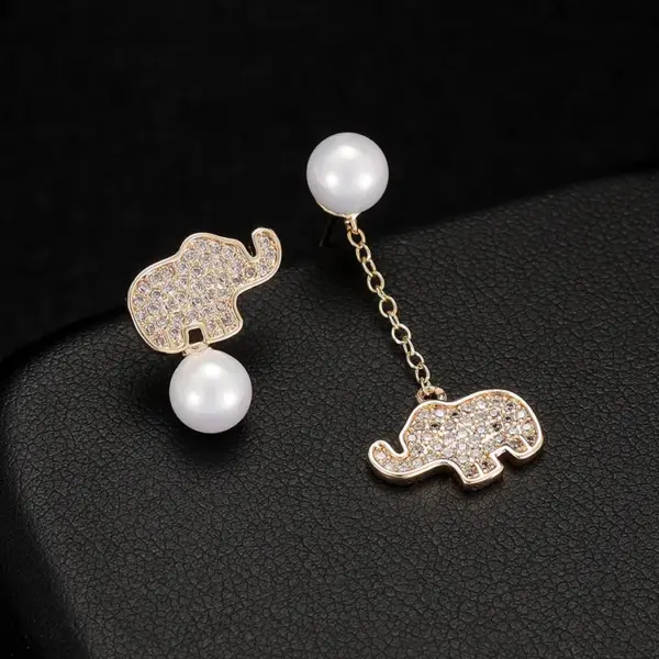 Wholesale Elephant Stud Earrings With Tassel Craft, Electroplated Copper And Zircon Inlay, Featuring 925 Sterling Silver Ear Pins