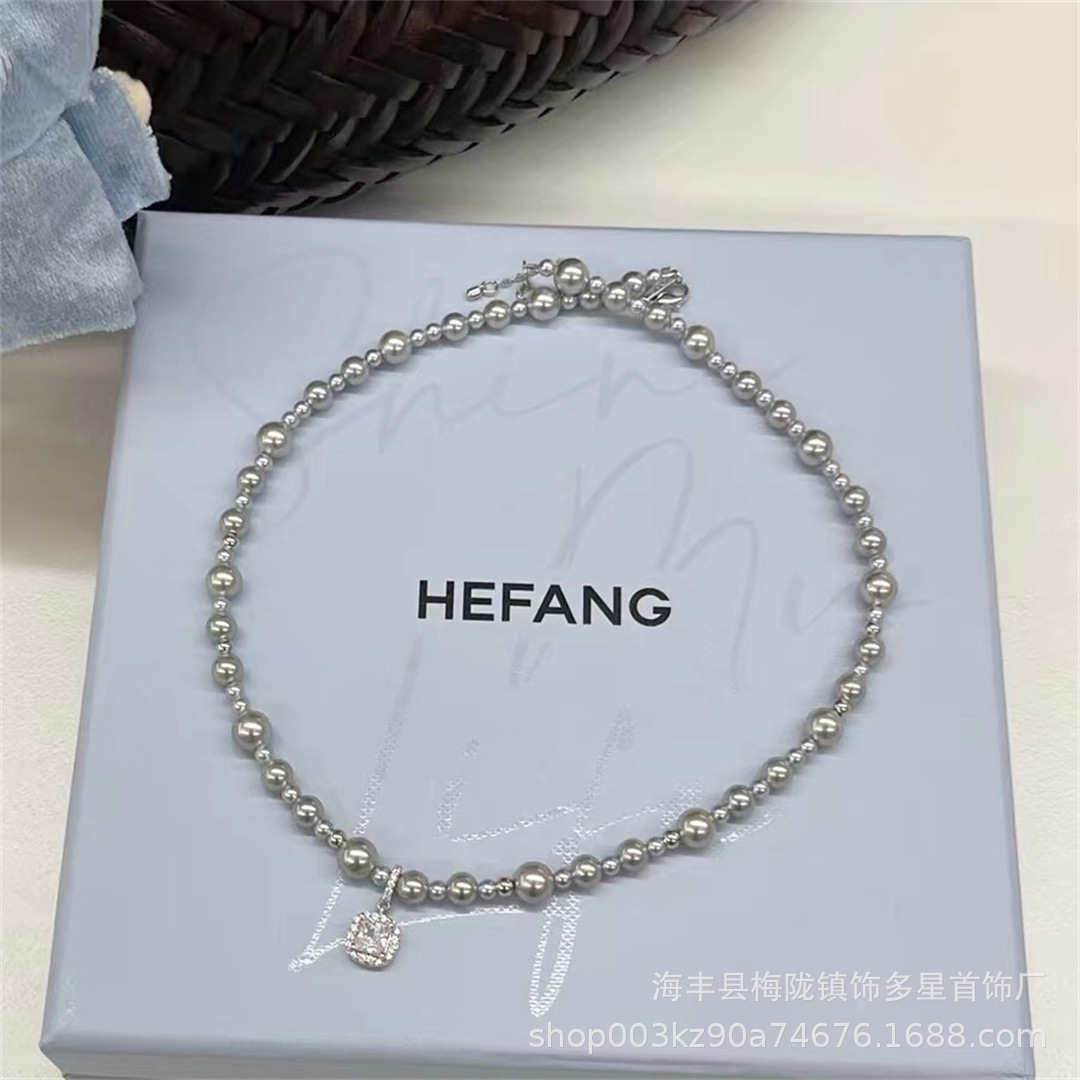 Wholesale New HEFANG Where Bubble Sugar Necklace Silver Grey Women's Valentine's Day Gift Factory a generation of hair