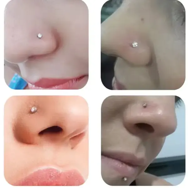 Wholesale 1 Piece Nose Rings & Studs Simple Style Classic Round Square Pure Titanium Alloy Zircon Vacuum Plating 14K Gold Plated White