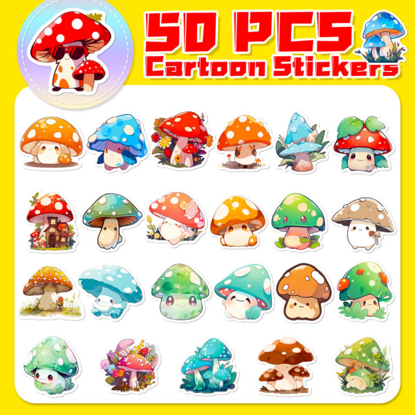 oly-3381a7ec2a55a0763eb3aeb1b6b82812 Wholesale Big Sale 50 Mushroom Stickers Psychedelic Retro Cute Mushroom Export Cute Colorful Graffiti Stickers Batch